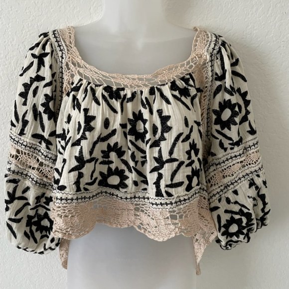 Free People Tops - Free People Embroidered Flower Top